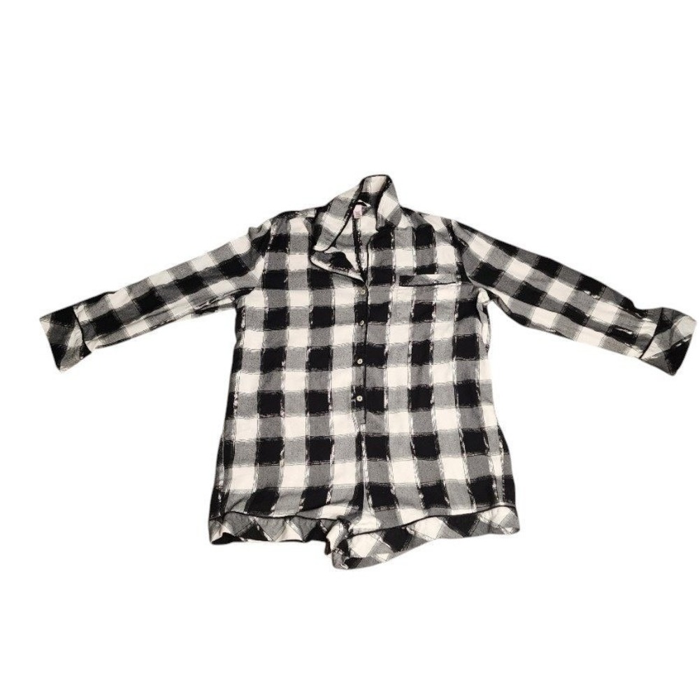Victoria's Secret Black White Buffalo Plaid Flannel Pajama Romper Women's XL